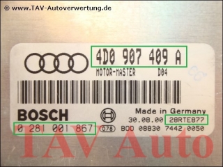 Motor-Steuergeraet 4D0907409A Bosch 0281001867 28RTE877 Audi A8