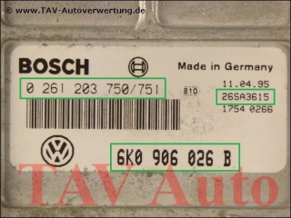 Engine control unit Bosch 0-261-203-750-751 6K0-906-026-B Seat Cordoba Ibiza 1.4L ABD