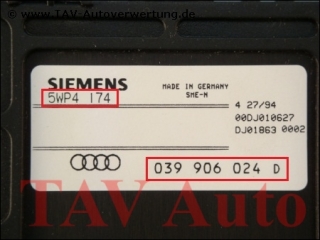 Engine control unit 039-906-024-D 5WP4-174 Audi 80 100 A6 Cabrio Coupe 2.0L ABK