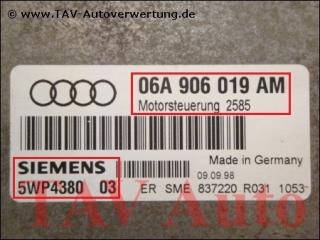 Motor-Steuergeraet 06A906019AM Siemens 5WP4380 03 Audi A3 AEH AKL