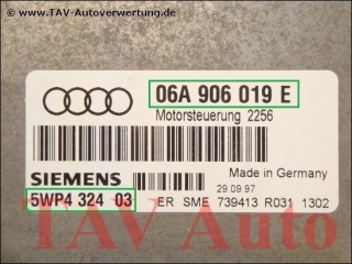 Motor-Steuergeraet 06A906019E Siemens 5WP4324 03 Audi A3 AEH AKL