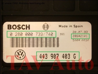 Engine control unit Bosch 0-280-000-739/740 443-907-403-G 28SA2101 Seat Toledo 1.8L RP
