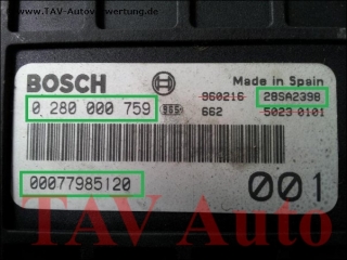 Motor-Steuergeraet Bosch 0280000759 00077985120 28SA2398 Fiat Uno 1.0L 156A2.246