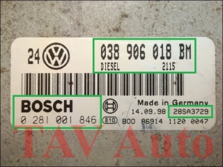 Motor-Steuergeraet Bosch 0281001846 038906018BM VW Bora Golf 1.9 TDI AHF