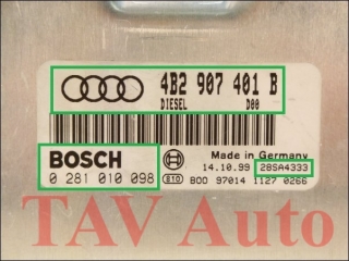 Motor-Steuergeraet Bosch 0281010098 4B2907401B Audi A6 2.5 TDI AKE