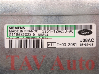 Motor-Steuergeraet Ford 5S51-12A650-AC Siemens S118685022D SIM24 J38AC 1x WFS Sender