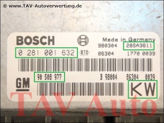 Engine control unit GM 90-508-977 KW Bosch 0-281-001-632 28SA3611 Opel Vectra-B X20DTL