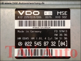 Motor-Steuergeraet MSE Mercedes A 0225458732[04] VDO 412.229/018/006 K03