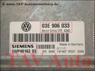 Motor-Steuergeraet VW 03E906033 Siemens 5WP40163 03 Simos 3PE 4340