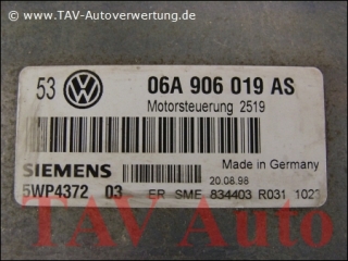 Motor-Steuergeraet 06A906019AS Siemens 5WP4372 03 VW Golf AKL