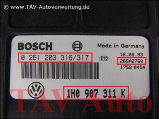 Motor-Steuergeraet Bosch 0261203316/317 1H0907311K 26SA2760 VW Golf Vento AAM