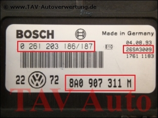 Motor-Steuergeraet Bosch 0261203186/187 8A0907311M 26SA3009 VW Golf Vento AAM