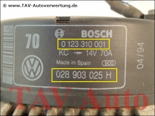 Lichtmaschine VW 028903025H Bosch 0123310001 14V 70A